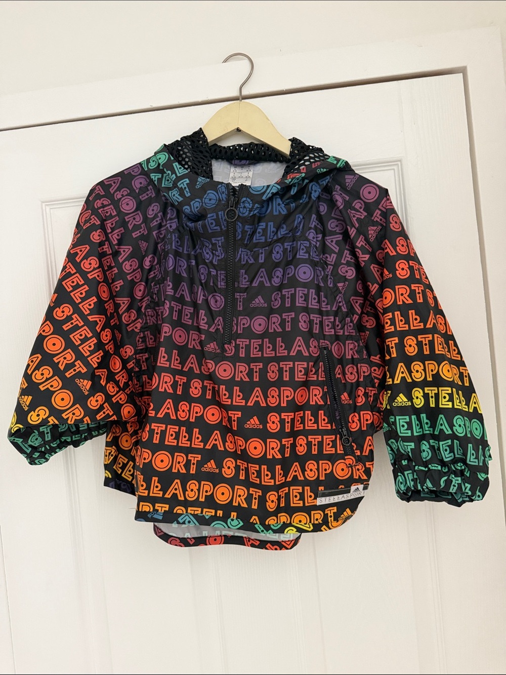 Adidas by Stella McCartney Rainbow Logo Hooded Windbreaker - Black